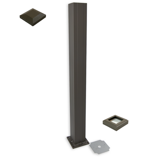 Bronze 38inch 3.5x3.5 inch aluminum Jam Advantage post kit includes cap and flair along with base leveling plate