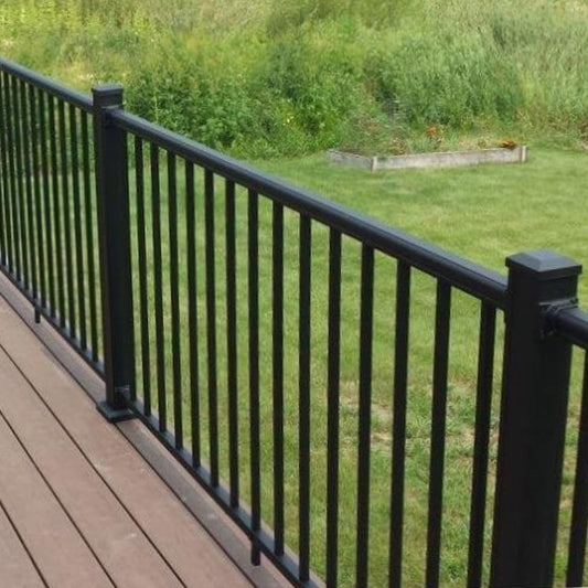 KeyLink Black Outlook Aluminum Deck Railing Textured Outlook Deck Rail Kits have footblocks